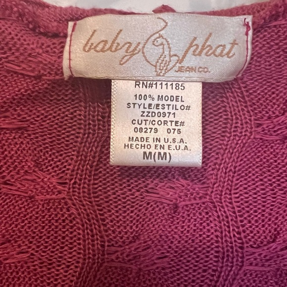 Baby Phat 𝘉𝘦𝘳𝘳𝘺 𝘉𝘶𝘳𝘴𝘵 Cropped Zip up knit Hoodie-Blush Pink - Picture 7 of 9